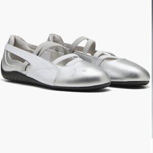 Puma Metallic Silver and White Flats
